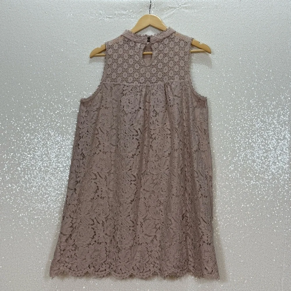 Xhilaration Lace Sleeveless Dress XL Taupe Blush Floral Crochet Mock Neck Boho